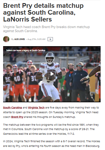 Hokies vs Gamecocks: Can Pry Stop LaNorris?