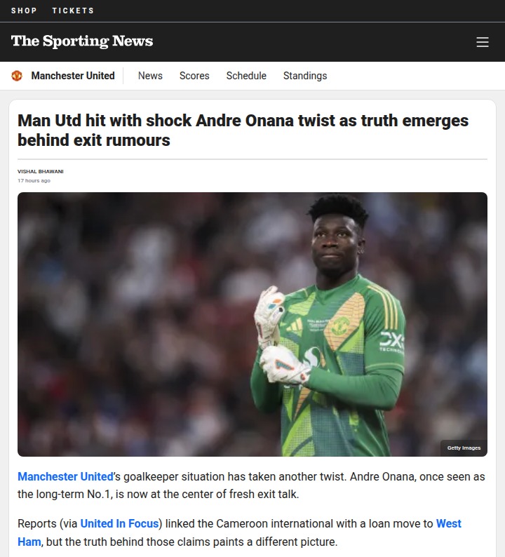 Onana Benched Again—Is United’s No.1 Spot Up for Grabs?