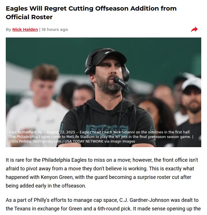 Eagles’ surprising roster cut raises eyebrows