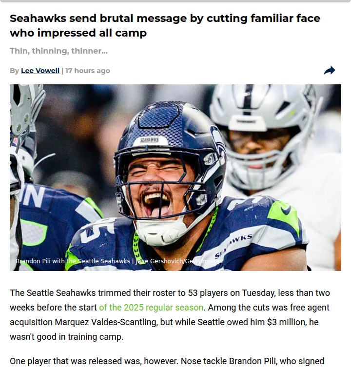 Seahawks shake up roster, cut camp standout