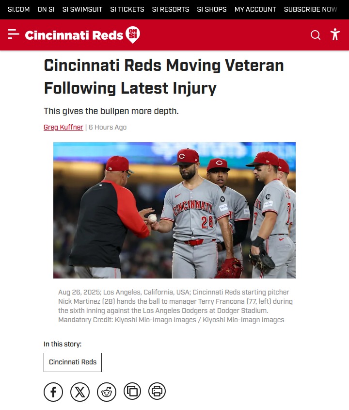 Reds shake up bullpen after Ashcraft injury