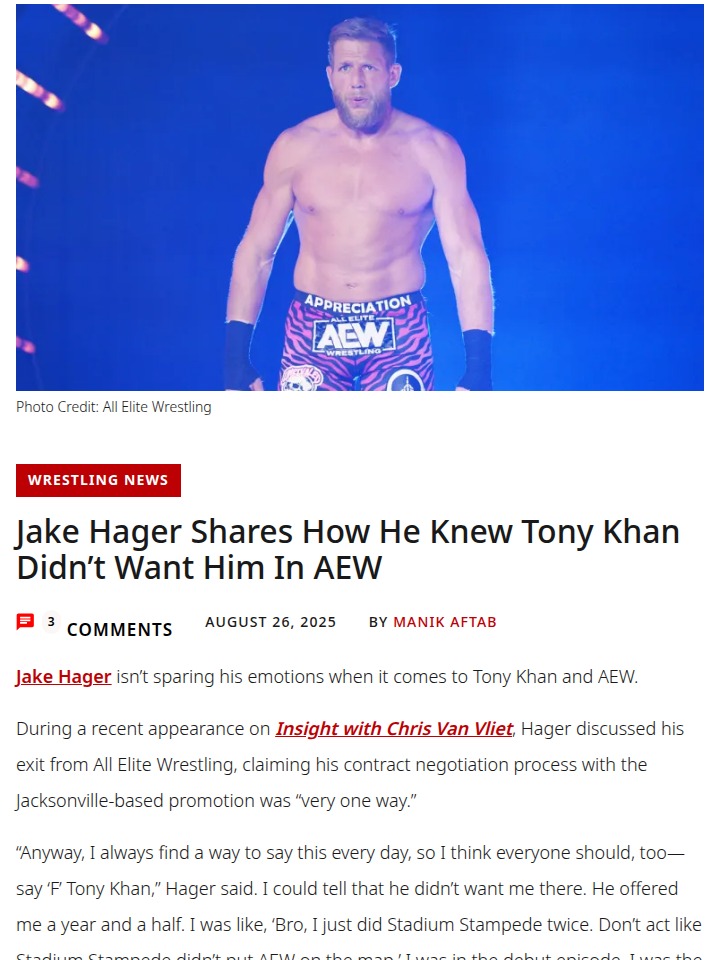 Hager Blasts Tony Khan’s AEW Leadership