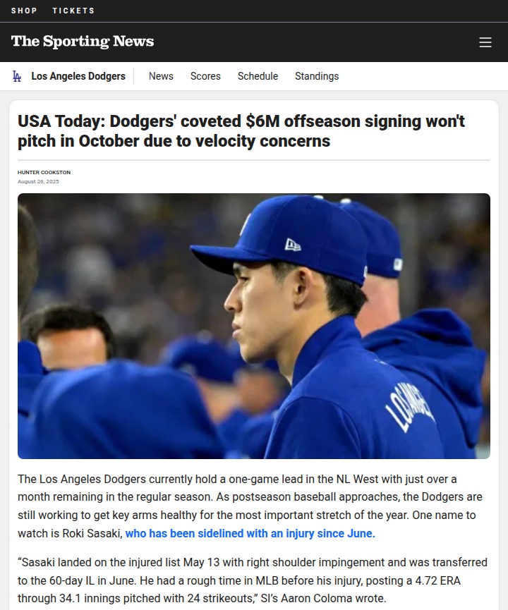 Dodgers’ $6M Gamble: Sasaki Out for October?