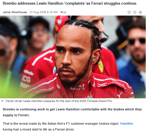 Hamilton’s Ferrari Brake Drama: Brembo Steps In