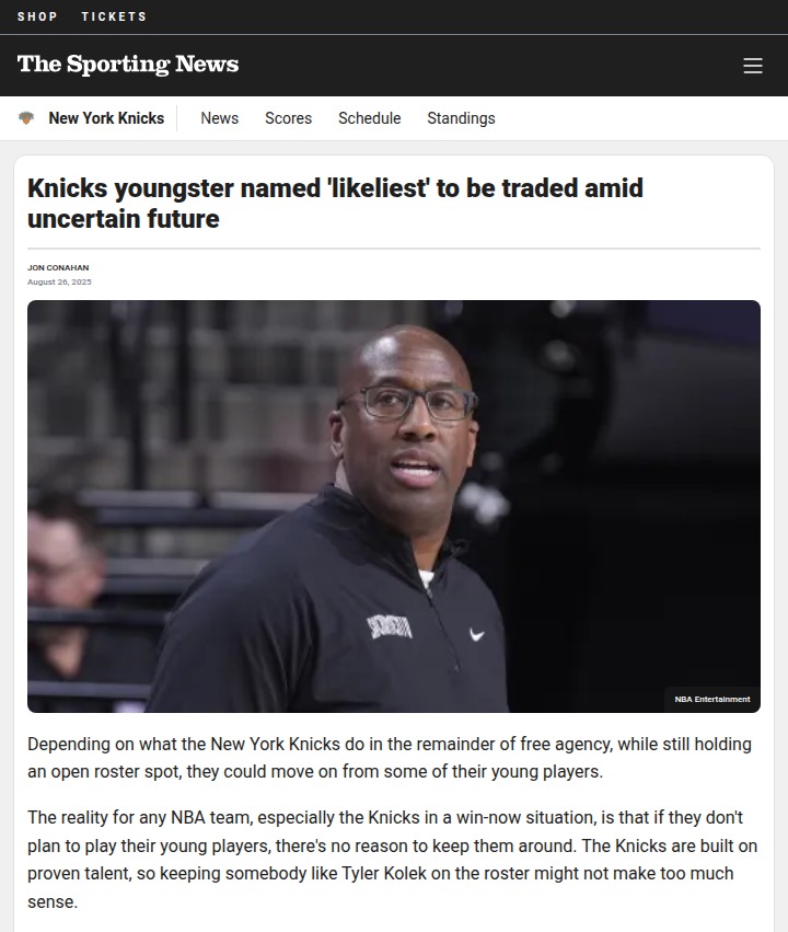 Knicks roster shake-up: Tyler Kolek trade buzz