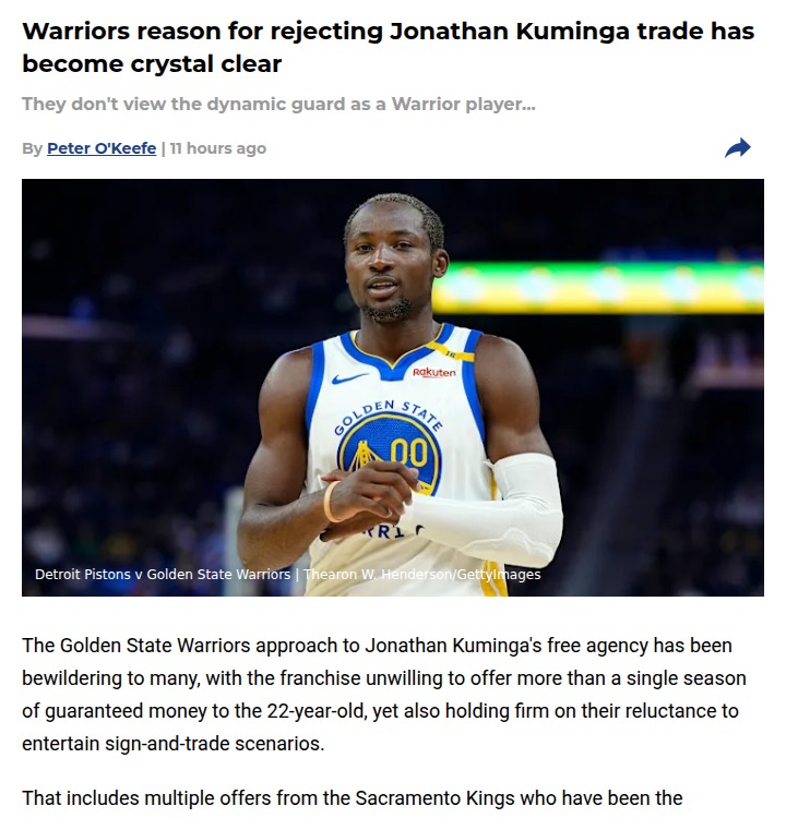 Why the Warriors passed on the Kings’ Kuminga deal