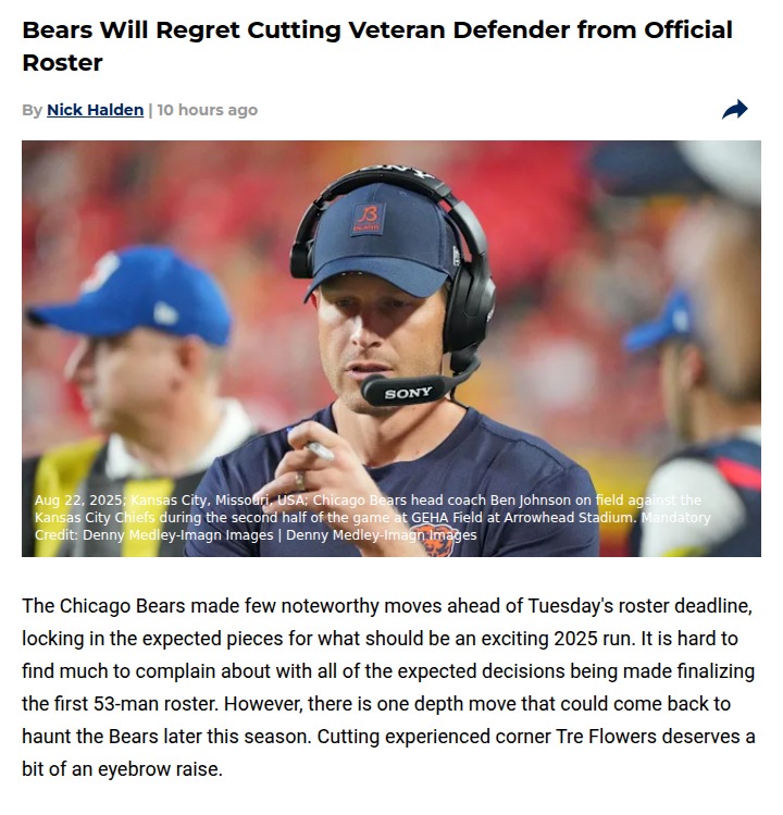 Chicago Bears’ risky move: Cutting Tre Flowers
