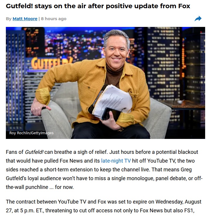 Gutfeld! Drama: Fox & YouTube TV Truce 😮
