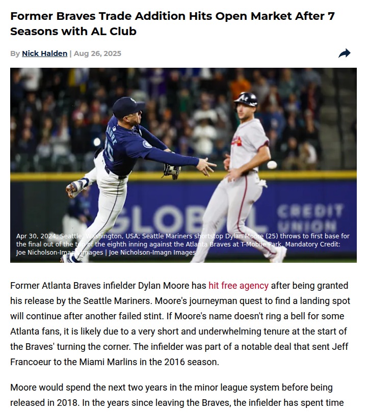 Braves Fans: Remember Dylan Moore? Another Tough Break