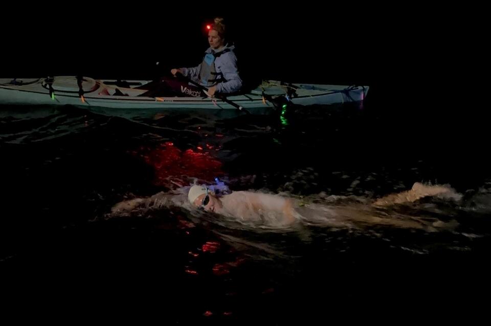 Bay swimmer conquers 30-mile shark waters