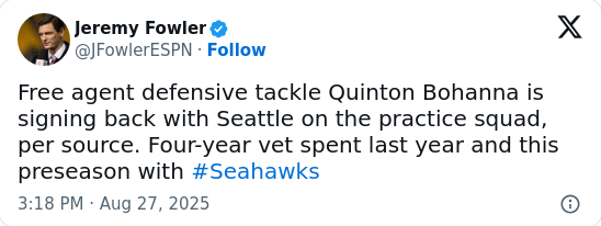 Seahawks bolster D-line with Bohanna’s return