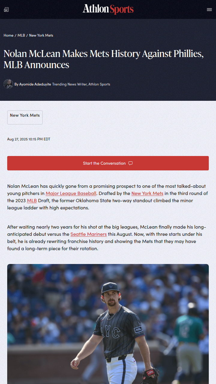 McLean Joins Seaver in Mets-Phillies Rivalry