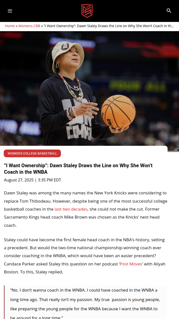 Staley Eyes WNBA Ownership, Not Coaching