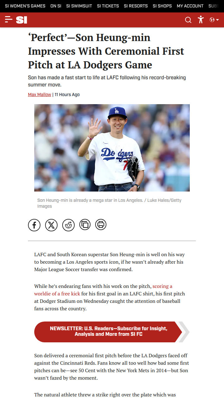 Son Heung-min’s perfect pitch wows LA sports fans