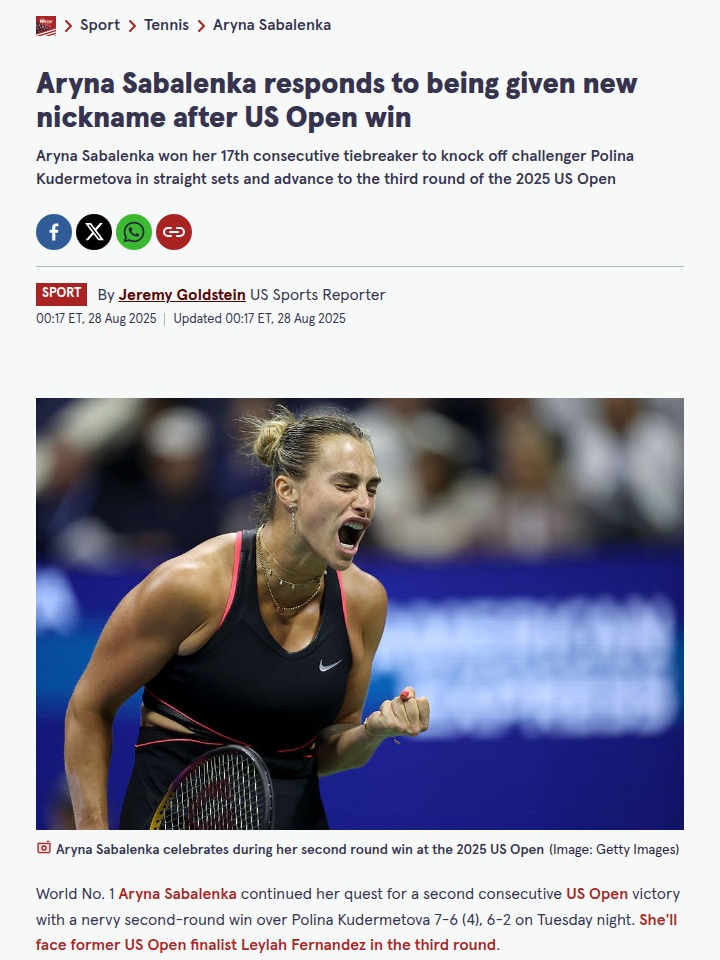 Sabalenka’s Tiebreak Magic Continues at US Open
