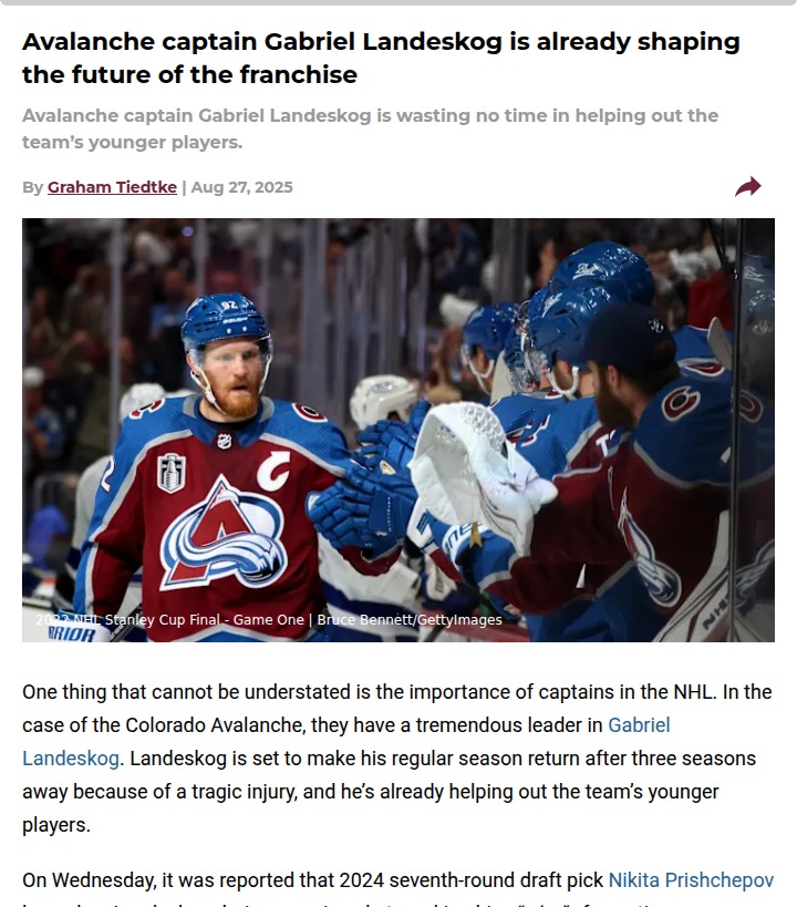 Landeskog’s leadership is shaping the Avs’ future