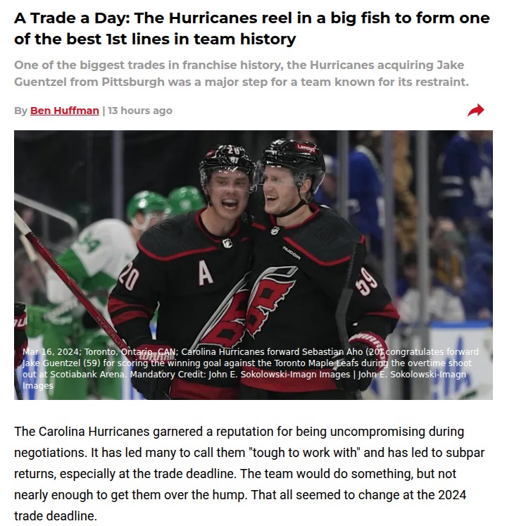 Hurricanes shake up Raleigh with bold trade