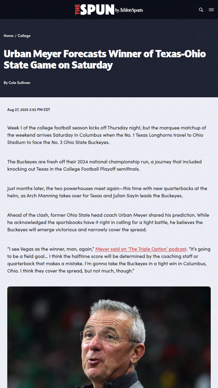 Texas vs Ohio State: Urban Meyer’s Bold Pick