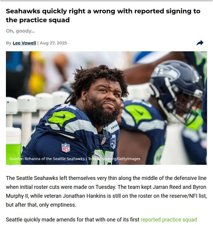 Seahawks bolster D-line with Bohanna’s return