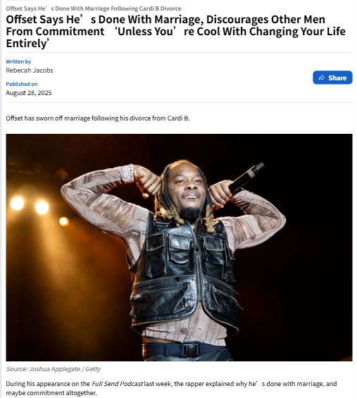 Offset’s Marriage Advice: Don’t Do It!