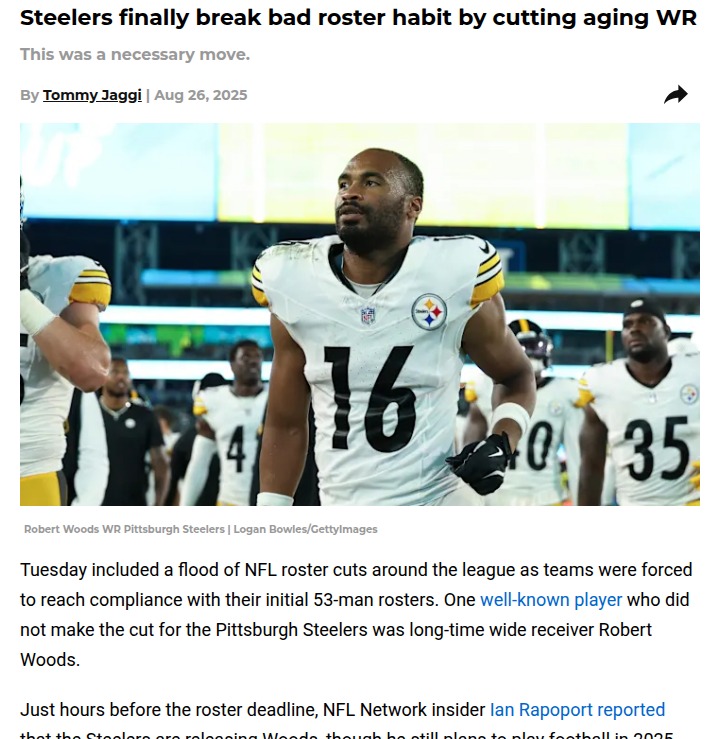 Steelers shake up roster, cut veteran WR Woods