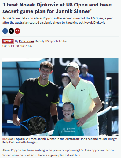 Popyrin’s Secret Plan: Can He Upset Sinner at US Open?