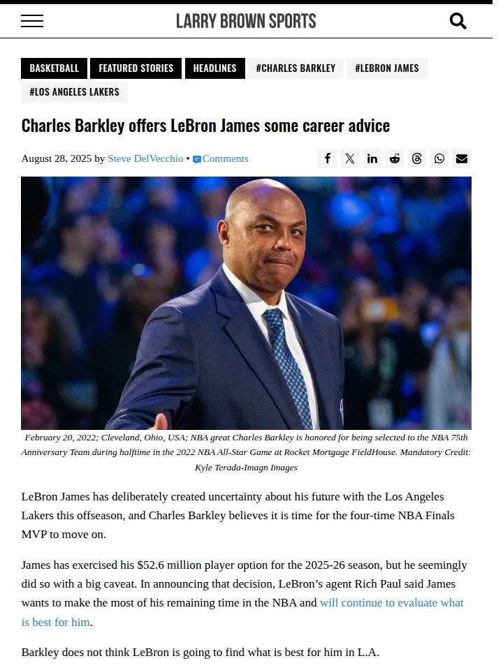 Is King James’ Time in LA Up? Barkley Thinks So