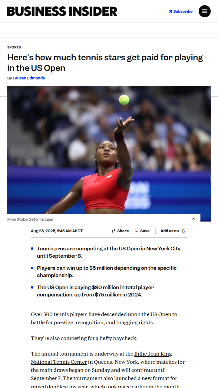 US Open Prize Money Hits Record High!
