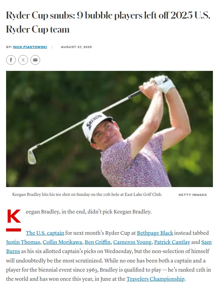 Keegan the Captain: Ryder Cup Snub Shocker