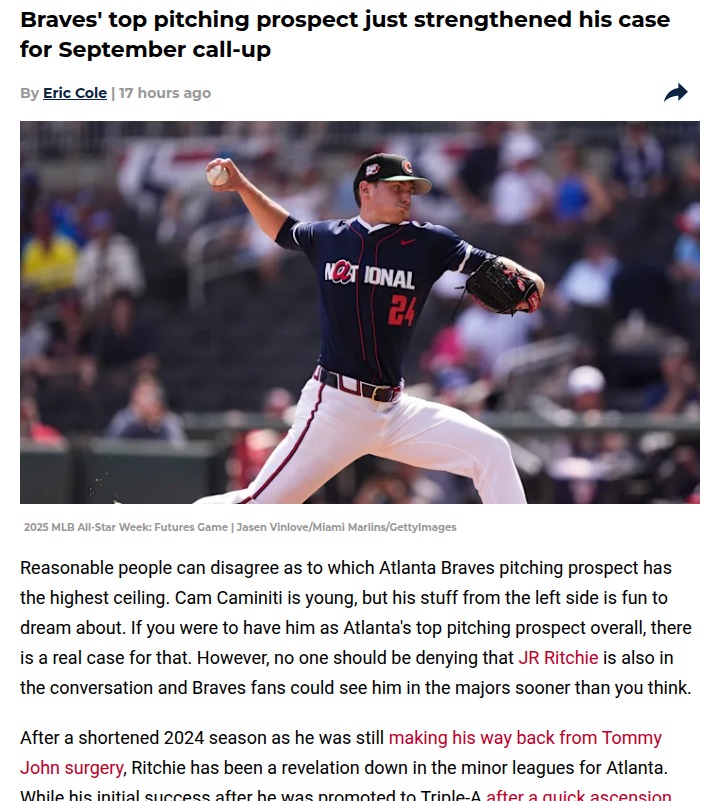 Braves fans buzzing over JR Ritchie's Triple-A dominance