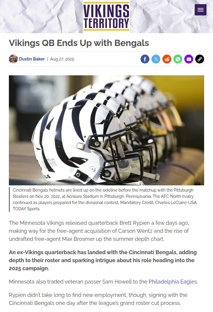 Rypien Joins Bengals: QB Depth Shakes Up