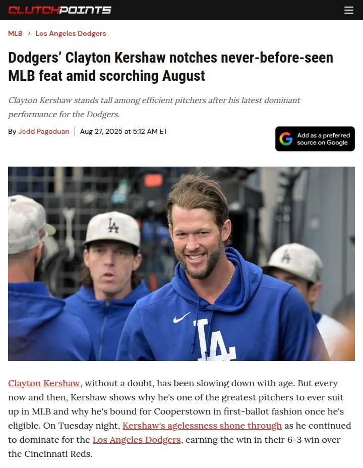 Kershaw’s Ageless Magic: New MLB Efficiency Record