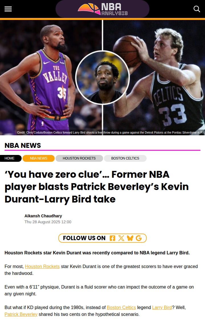 KD vs Larry Legend: Did Pat Bev Go Too Far?
