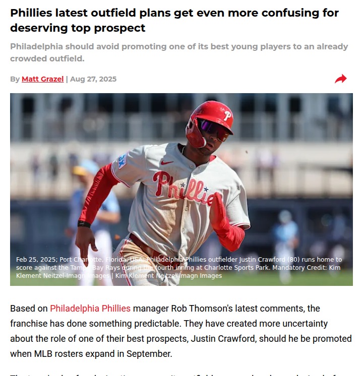 Phillies’ outfield logjam leaves top prospect waiting