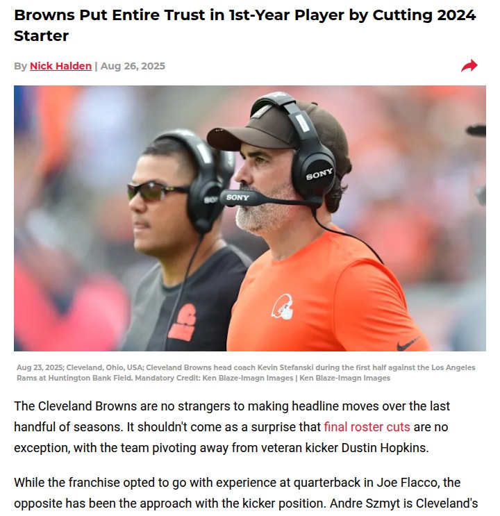 Browns shake up kicker spot, trust rookie Szmyt