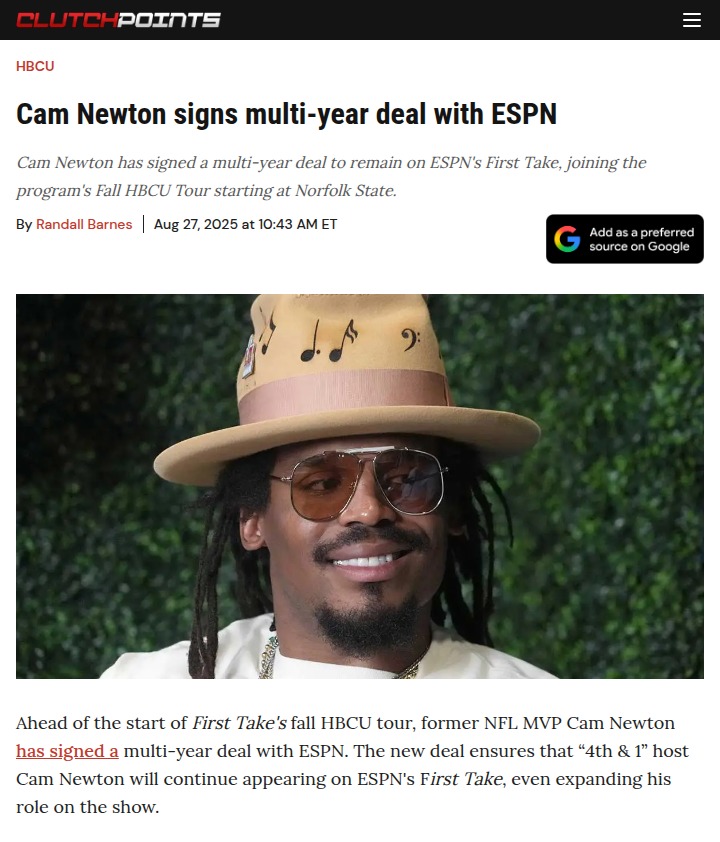 Cam Newton’s ESPN Deal Sparks HBCU Debate 🔥