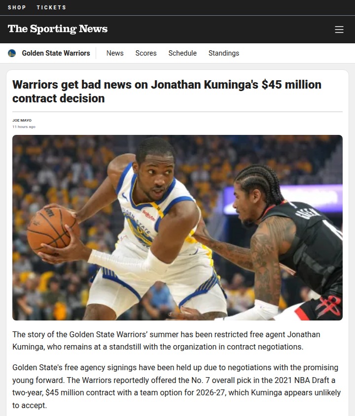 Warriors, Kuminga at contract crossroads