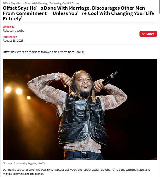 Offset Swears Off Marriage After Cardi B Split