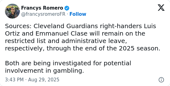 Guardians lose Clase & Ortiz for 2025 season