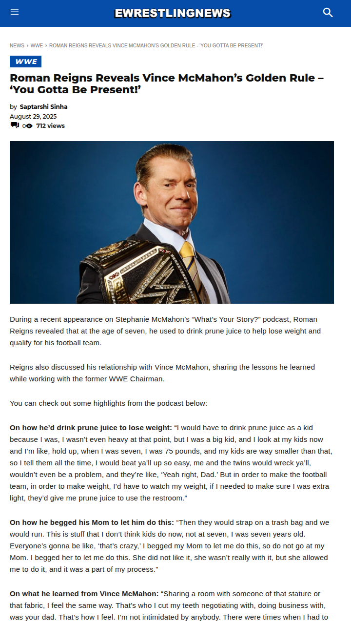 Roman Reigns Shares Vince’s Golden Rule