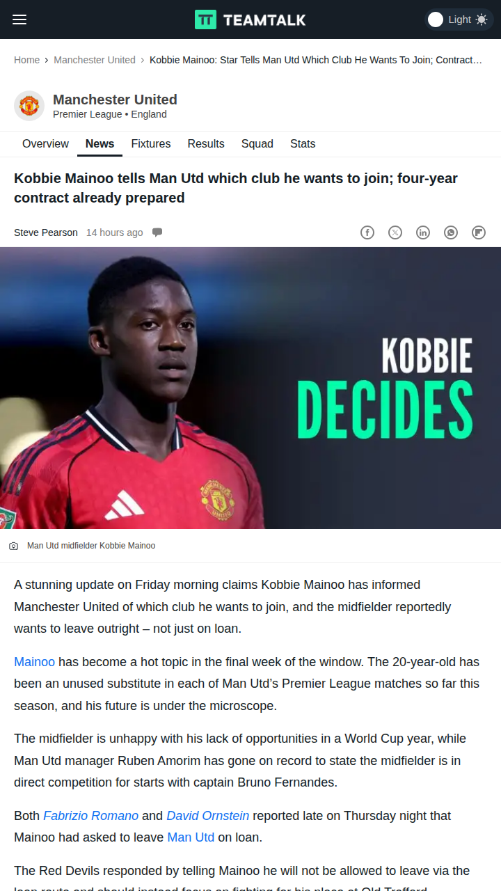 Mainoo Eyes Napoli Move Amid Red Devils Standoff