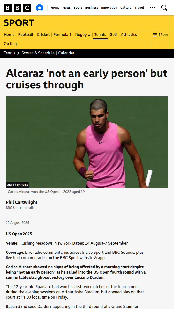 Alcaraz Defies Early Start at US Open