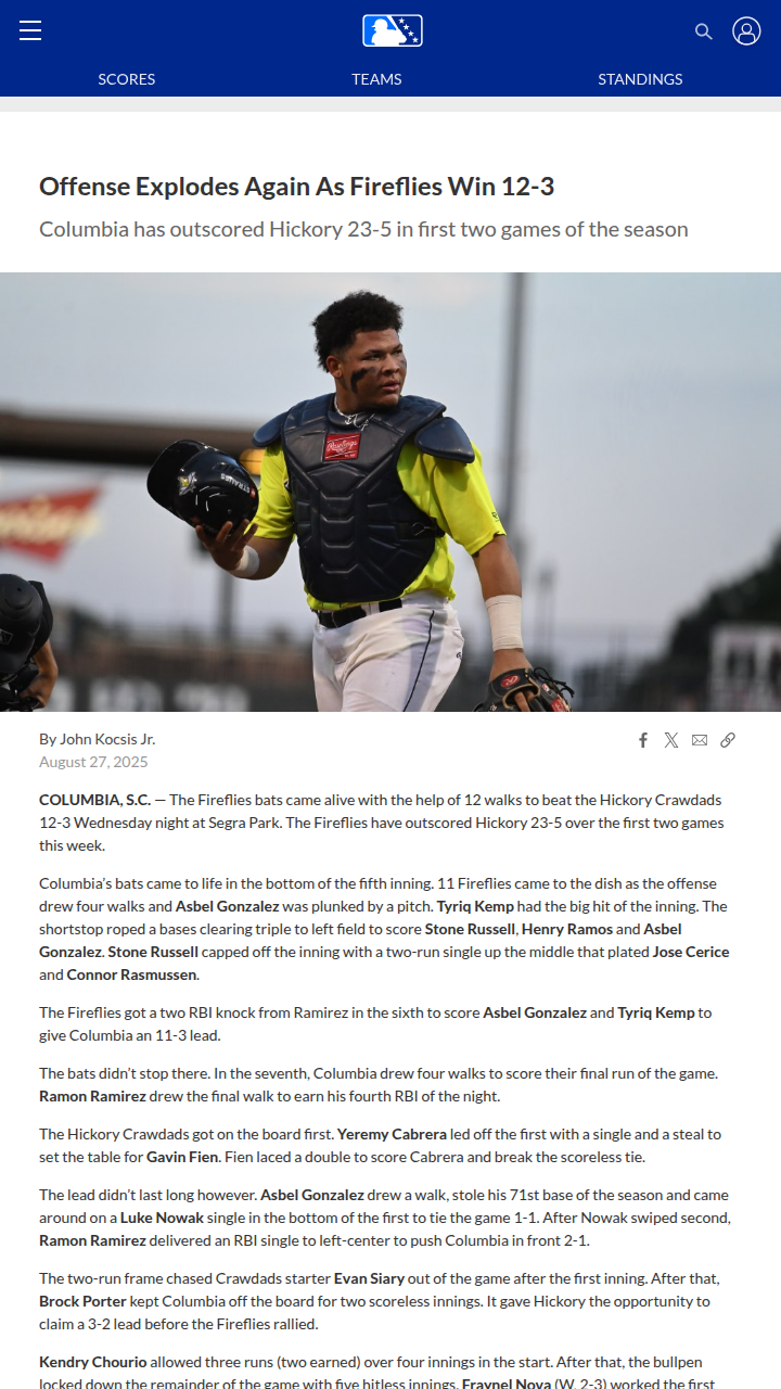 Fireflies bats light up Columbia with another blowout