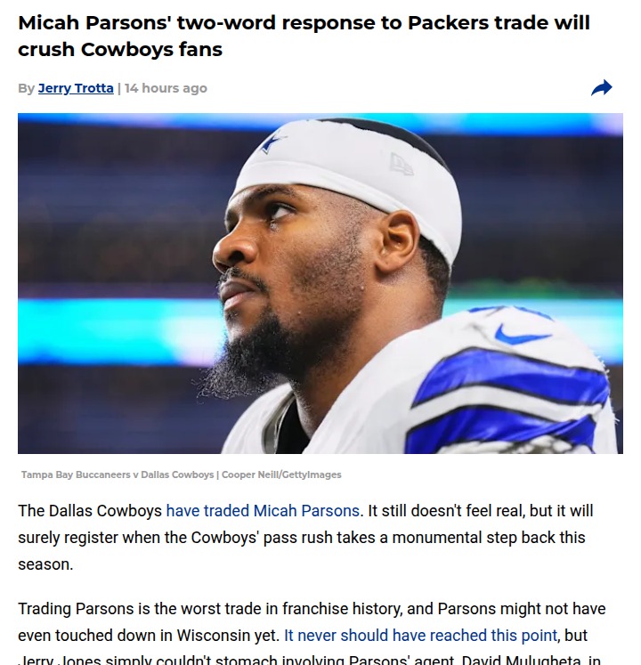 Micah Parsons traded: Cowboys fans stunned