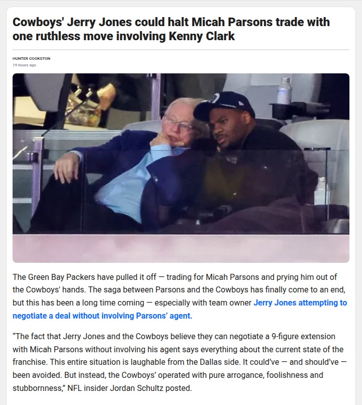 Jerry Jones Could Block Parsons Trade!