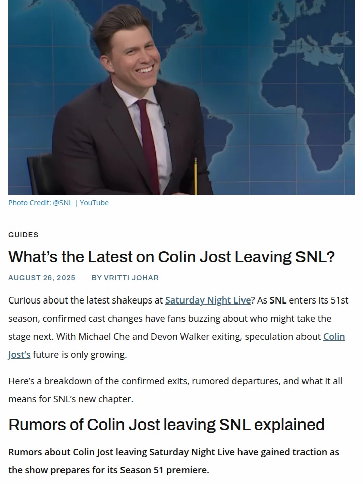 Colin Jost’s SNL Exit Rumors Heating Up 🔥