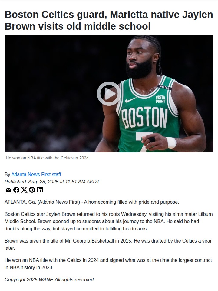 Jaylen Brown’s inspiring return to Lilburn Middle