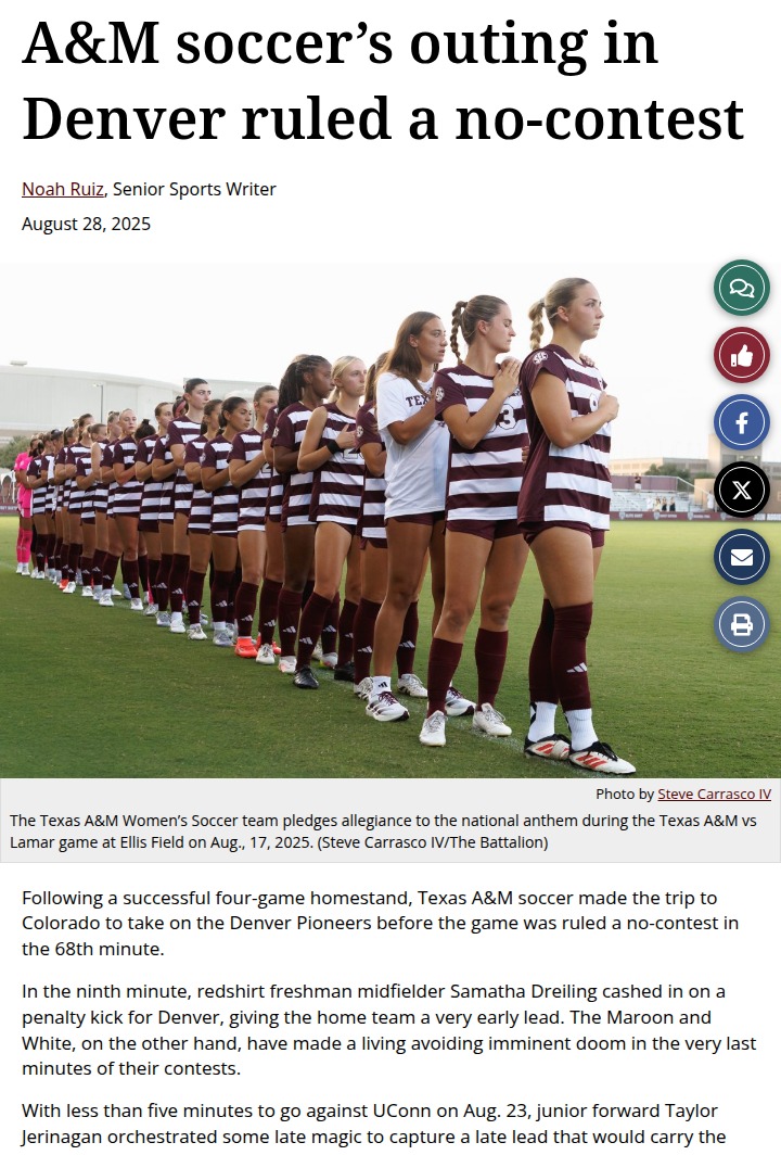 Wild weather ends A&M soccer’s Denver clash