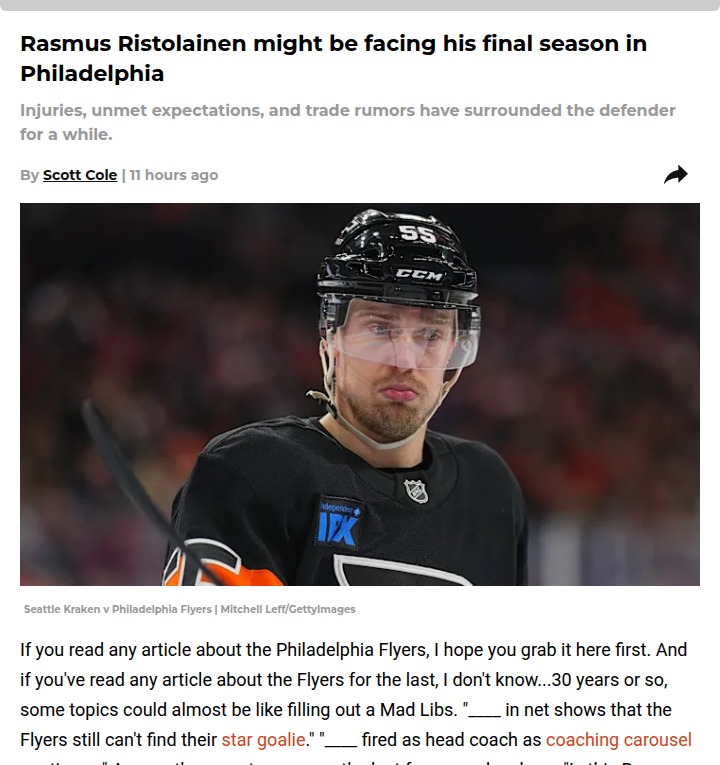 Is this Ristolainen’s last Flyers season?