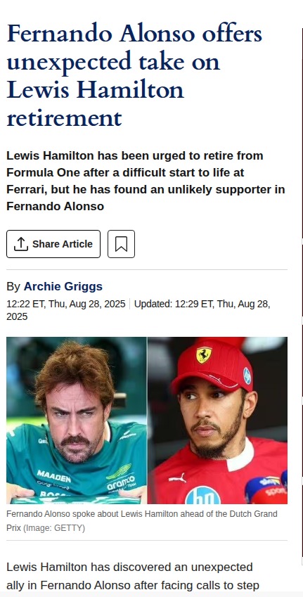 Alonso Surprises with Support for Hamilton